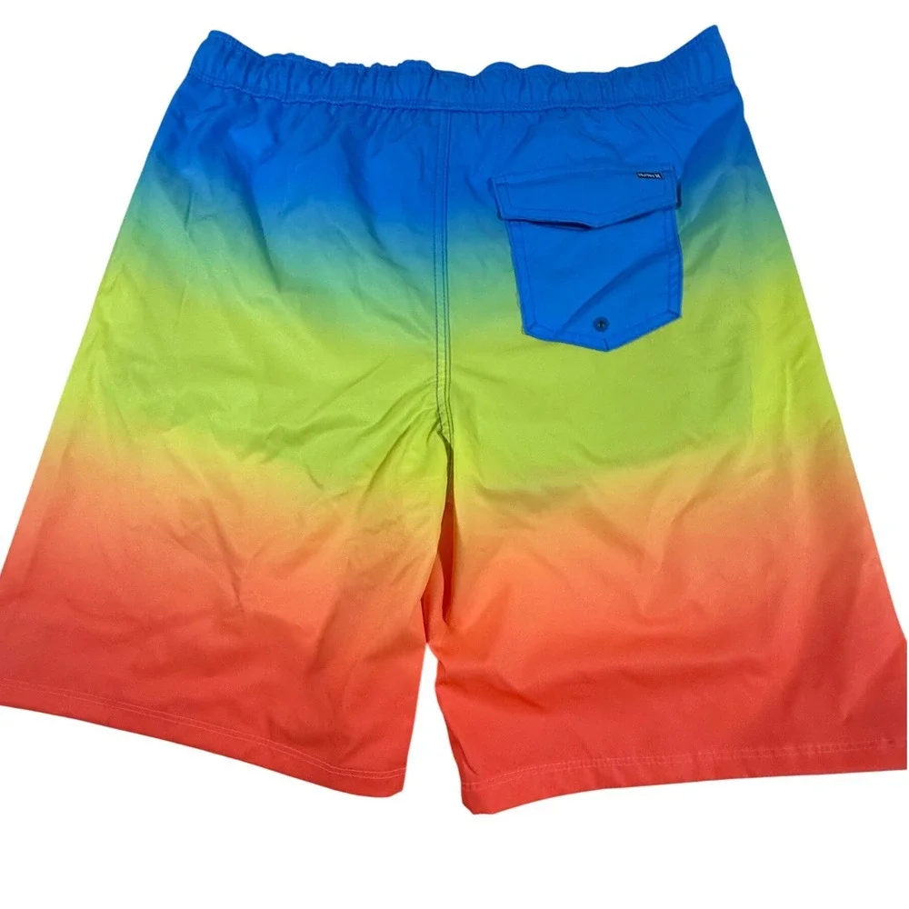Hurley Boys Swim Trunks XXL 18/20 Baltic Blue Rainbow Ombre Board Shorts 988150